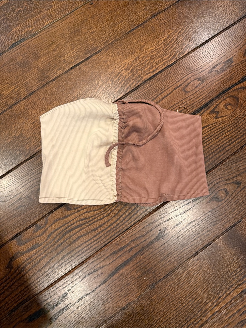 naked wardrobe Two-Tone Ribbed Tube Top in Cream and Brown